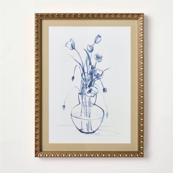 12"x16" Blue Floral Art Sketch Framed Wall Art - Hearth & Hand™ with Magnolia - Picture 1 of 2